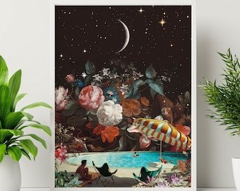 Trippy Land Recycled Cotton Canvas Art Print: Retro Cosmic Wall Decor