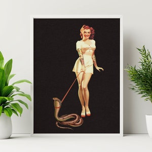 She Bites, Yes (Pin-Up Art, Snake Art, Art Print, Trippy Wall Art, Retro Art, Vintage Art)