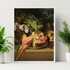 Nature Morte (Nudity Art, Flower Art, Naked Wall Art, Retro Art, Vintage Art, Art Print, 18+)