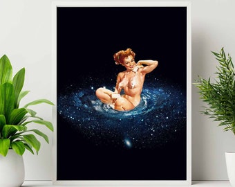 Galaxy Collage Art Print: Trippy Cosmic Retro Wall Decor