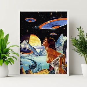 Abduction 2 (Retro Trippy UFO Wall Art, Vintage Collage Home Decor, Cosmic Art, Retro Futuristic Print)