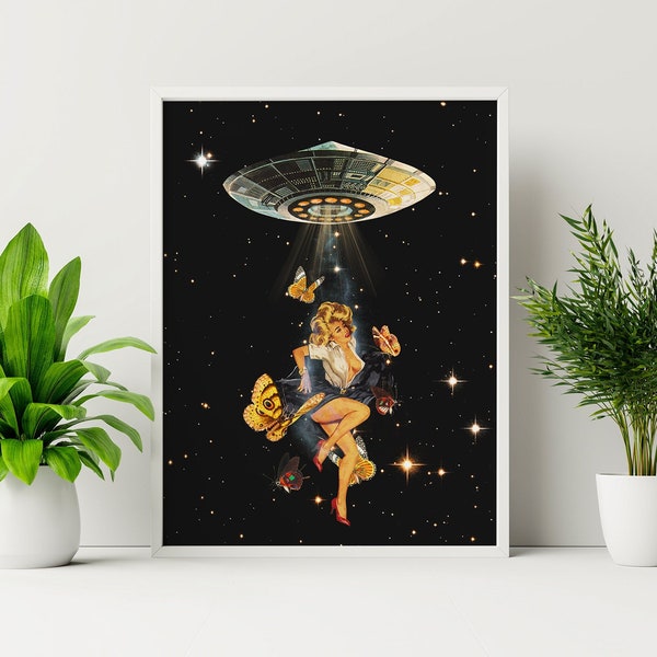 Take Me Away (UFO Art, Trippy Wall Art, Retro Art, Pin-Up Art, Vintage Art, Space Art, Art Print)