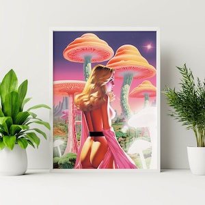LOST v2 (Arte de pared psicodélico, arte de pared moderno, póster de hongos, collage surrealista, sin marco)