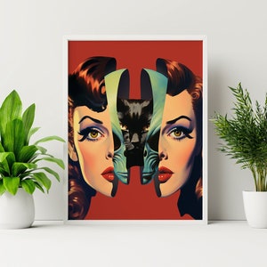 True Identität ( Katze Poster, Surreal Alien Kunst, Collage Kunst Druck, Trippy Wand, Funky Kunst, UNGERAHMT)