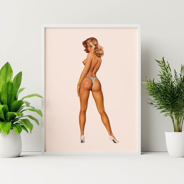 Spanked Pin-Up Art Print: Retro Bad Girl on Recycled Cotton Canvas