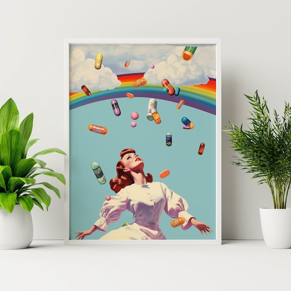 Happy Forever (Retro Surreal Art, Collage Art, Vintage Wall Print, Trippy Wall Art)