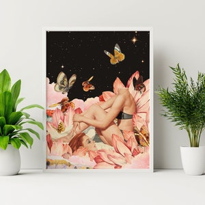 Deja ir tu ego (collage, arte mural psicodélico, arte retro, arte cósmico, arte vintage, arte espacial, láminas artísticas)
