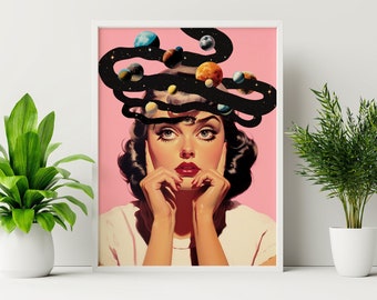 Cosmic Woman Art Print: Surreal Space Collage (UNFRAMED)