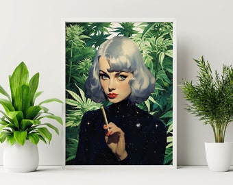 Deep Thoughts ( Cannabis Art, Trippy Wall Art, Retro Surrealism, Vintage Wall Print, Trippy Wall Art, UNFRAMED )