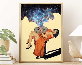 Trippy Space Collage Art Print: Retro Cosmic Wall Decor