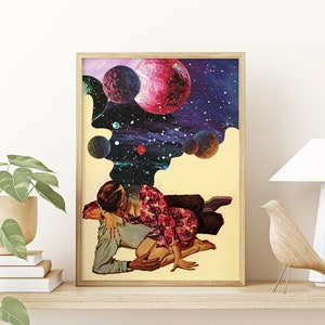 Innamorato dello spazio 3 (Collage artistico, Arte murale psichedelica, Arte retrò, Arte cosmica, Arte vintage, Arte spaziale, Stampa artistica)