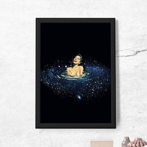 Trippy Galaxy Collage Art Print: Retro Cosmic Wall Decor
