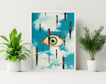 Trippy Eye Collage Kunstdruck: Retro Vintage Wanddeko