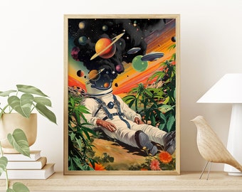 Psychedelischer Astronaut Kunstdruck: Abgefahrene Retrofuturismus Collage