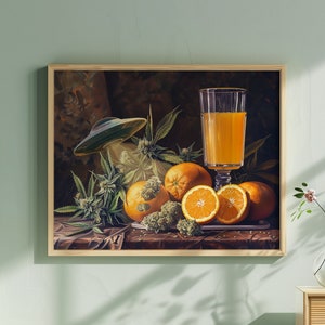 Wake N Bake (arte UFO, natura morta surreale, poster vintage di erba, arte murale psichedelica, pittura con olio di cannabis)