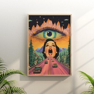 Acid Highway (art surréaliste rétro, art qui voit tous, affiche de cannabis, impression murale vintage, art mural trippy)