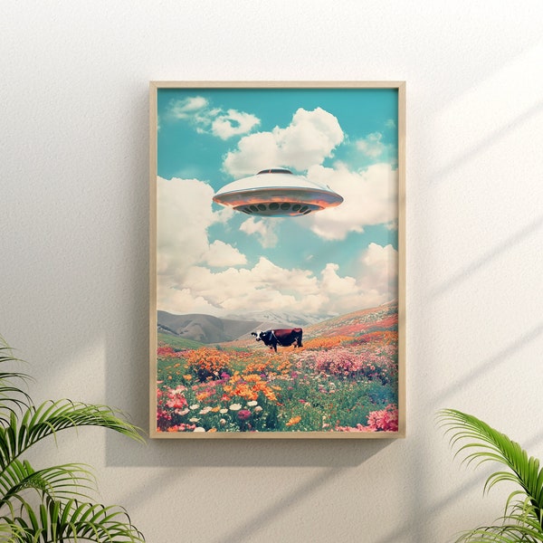 Calmness v3 (UFO-Kunst, Trippy-Kunst, Retro, Kosmische Kunst, Vintage Kunst, Weltraum-Kunst, Kunstdruck)