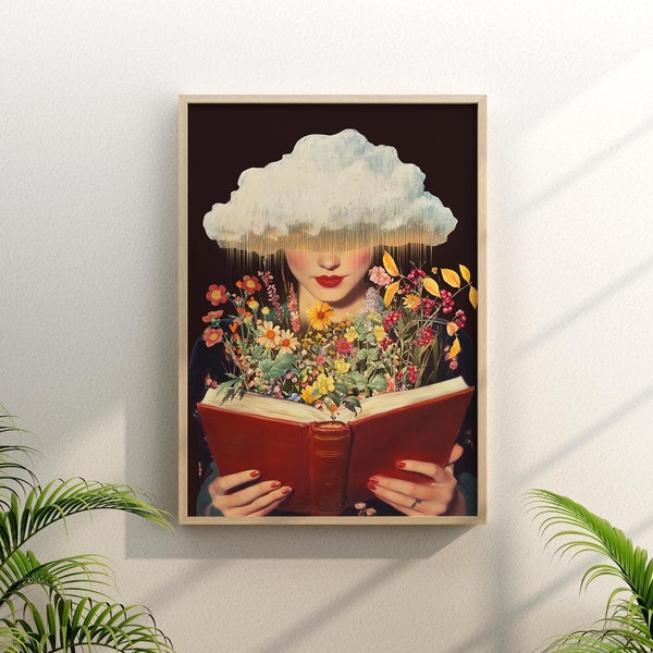 Knowledge is Power Print: Retro Surreal Collage Art, Book Lover Gift