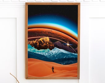 Surreal Space Collage Art Print: Modern Trippy Landscape