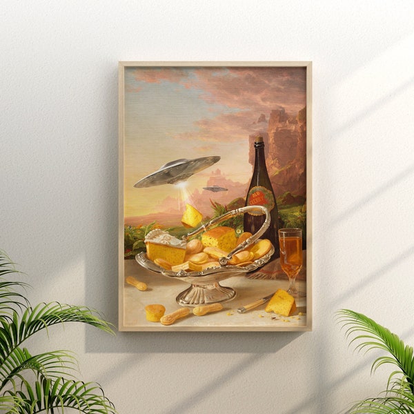 Lemon Cake (UFO Art, Trippy Wall Art, Retro Art, Cosmic Art, Vintage Art, Space Art, UFO Poster)