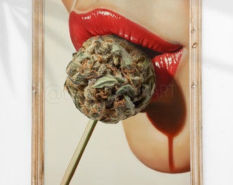 Hyperrealistic Cannabis Lollipop Art Print, Trippy Stoner Decor