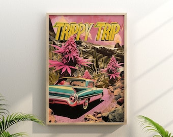 Trippy Trip 6 ( Trippy Art Print, Retro Surrealism, Vintage Wall Art, Cannabis Poster, Vibrant Weed Print, UNFRAMED )