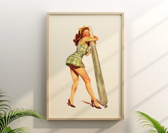 Cannabis Girl 21 (Vintage Pin-Up Print, Joint Art, Cannabis Poster, Vintage Wall Print, Trippy Wall Art, Cannabis Pin-up)