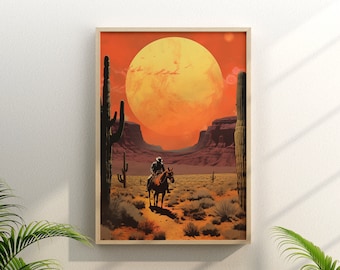 Retro Cowboy Desert Art Print: Western Wall Art