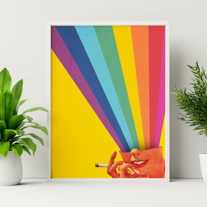 Regenbogen Kunstdruck: Trippy Retro Wandschmuck auf recycelter Baumwolle