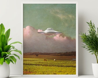 Calmness (UFO Art, Trippy Wall Art, Retro Art, Cosmic Art, Vintage Art, Space Art, Art Print)