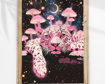 Pink Leopard Art Print: Psychedelic Mushroom Decor