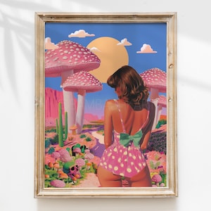 LOST v4 (Arte psicodélico, arte extraño, póster de hongos, paisaje desértico, arte mural hiperrealista y psicodélico, sin marco)