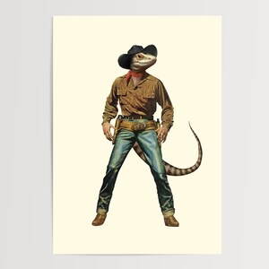 Lizardboy (Cowboy, Arte murale psichedelica, Arte retrò, Arte animale, Arte vintage)