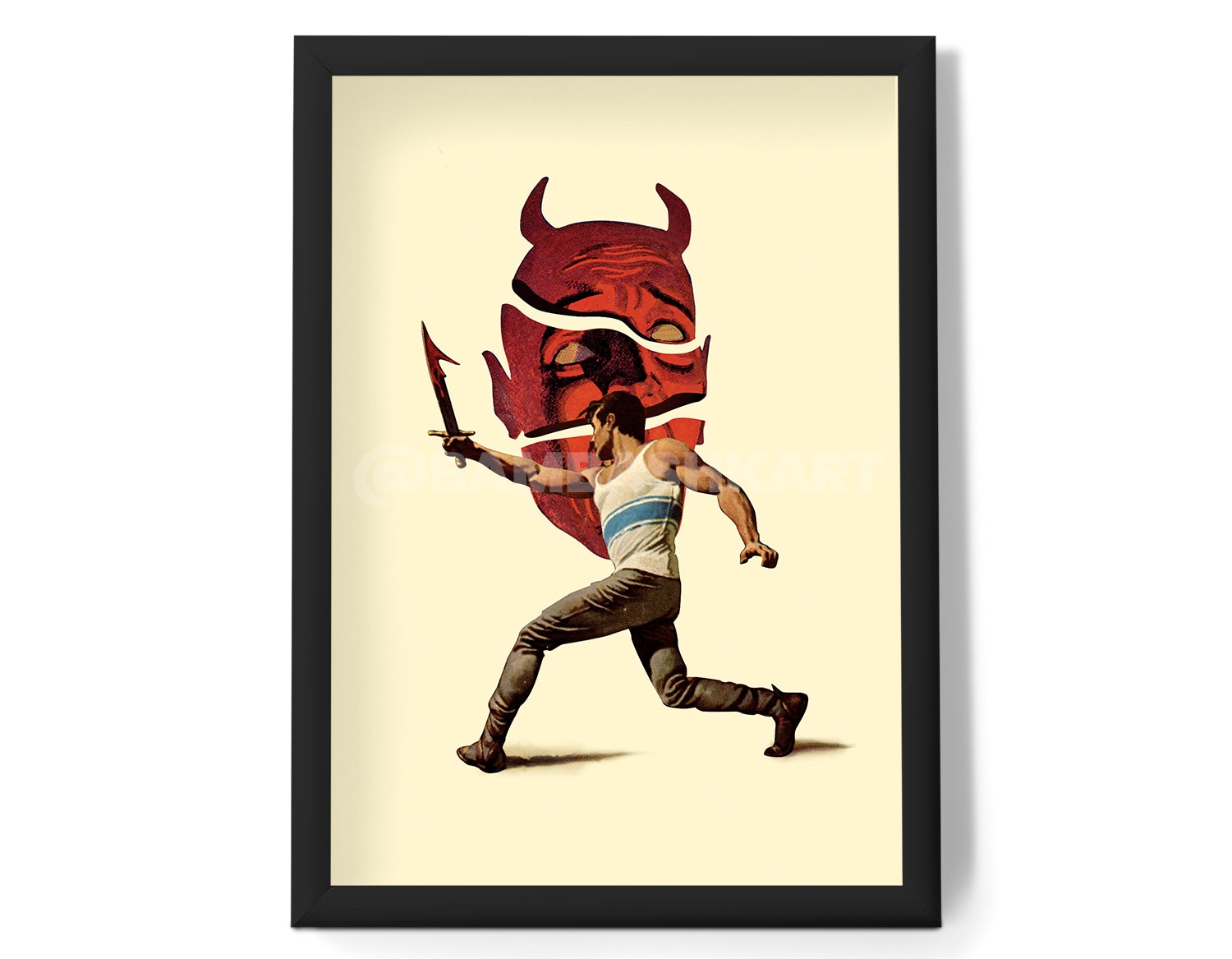 Fight The Devil Art Print: Trippy Retro Collage on Recycled Cotton Canvas