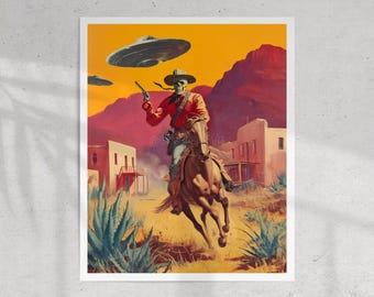Surreal Western Sci-Fi Art Print: Wild Land on Recycled Cotton Canvas