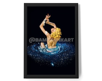 Galaxy Bath Art Print: Trippy Cosmic Collage on Recycled Cotton Canvas