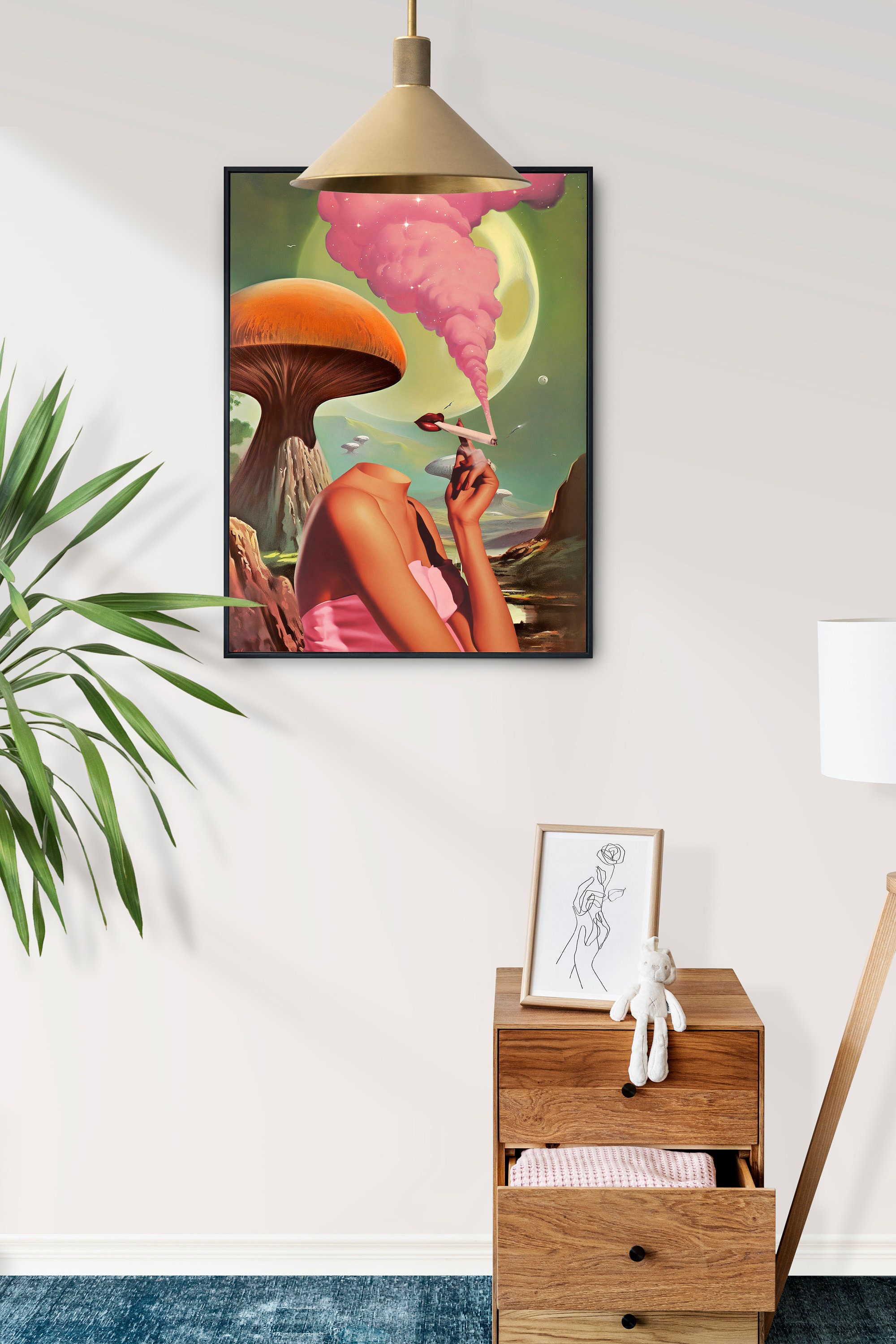 Egoless (Retro Surreal Art, Mushroom Art, Cannabis Poster, Vintage Wall Print, Trippy Wall Art)