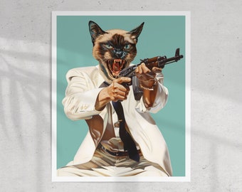 Siamese kattenmaffiakunstdruk: retro surrealistisch muurdecor