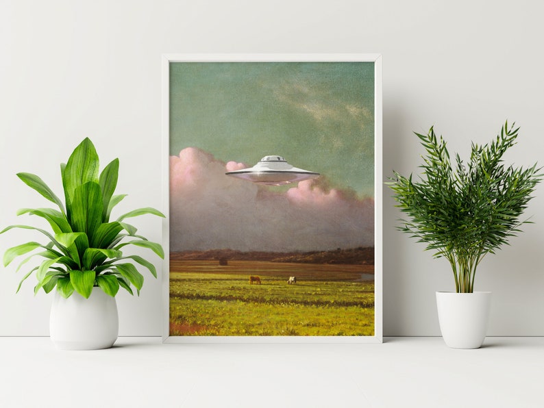 Calmness UFO Art, Trippy Wall Art, Retro Art, Cosmic Art, Vintage Art, Space Art, Art Print image 1