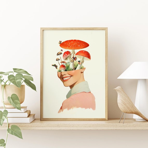 Shrooms Art Print, Retro Trippy Wall Art, Vintage Decor