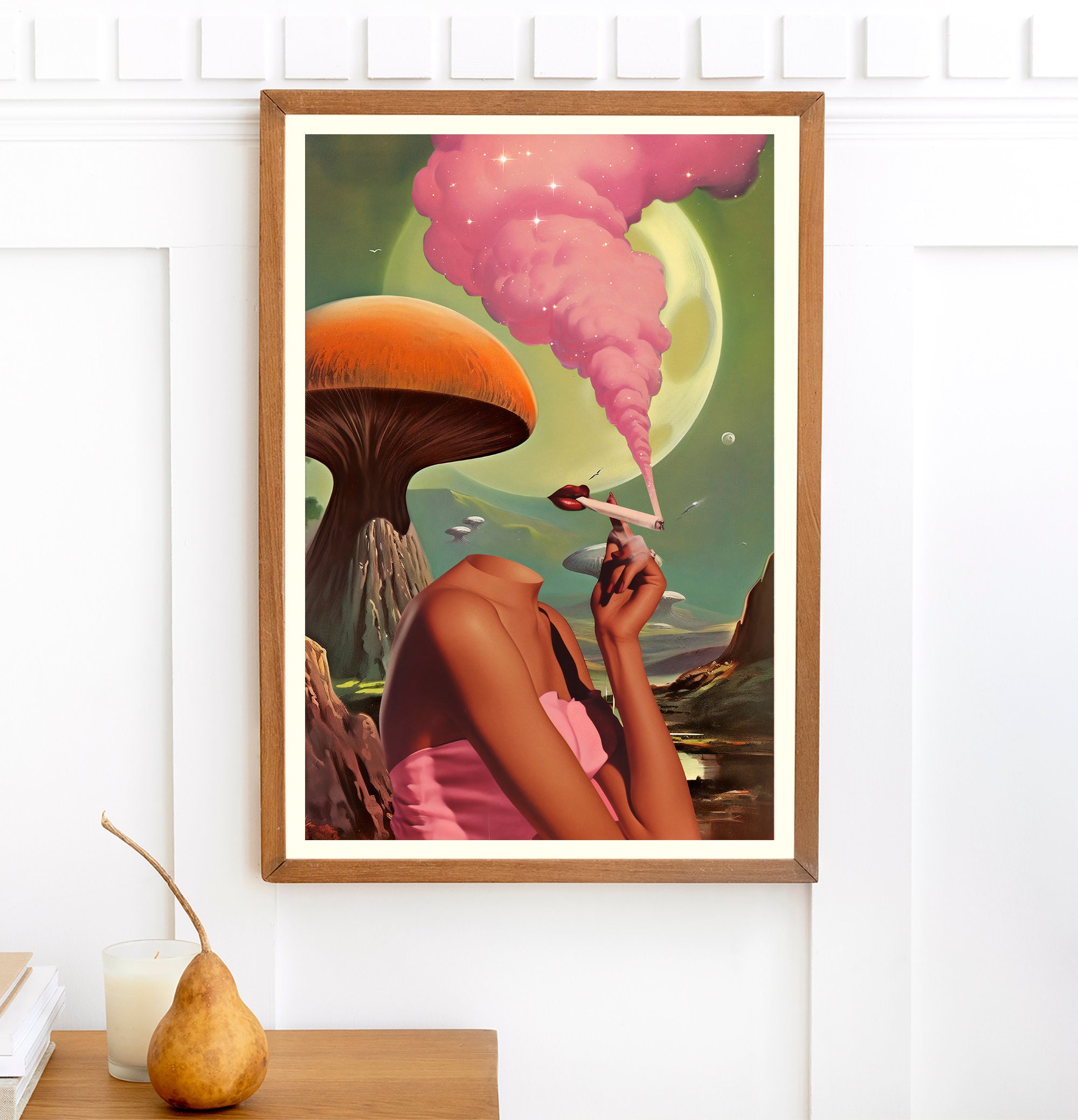 Egoless (Retro Surreal Art, Mushroom Art, Cannabis Poster, Vintage Wall Print, Trippy Wall Art)