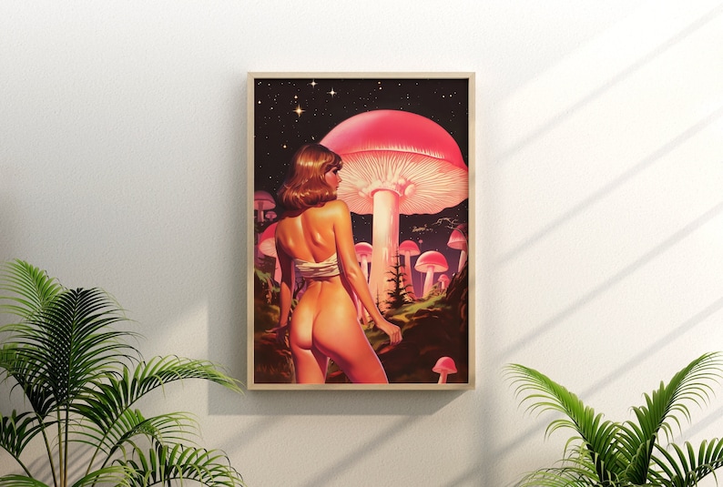 LOST Psychedelic Art, Weird Art, Mushroom Poster, Surreal Collage Art, Trippy Wall Art, UNFRAMED image 1