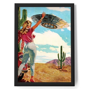 Hitchhiking (Collage Art, Trippy Wall Art, Retro Art, Cosmic Art, Vintage Art, Space Art, Art Print. UFO art)