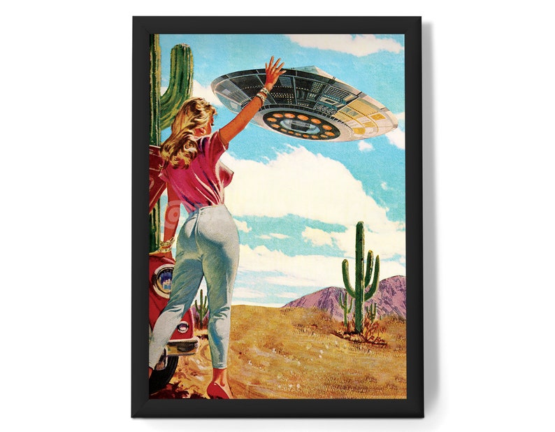 Hitchhiking (Collage Art, Trippy Wall Art, Retro Art, Cosmic Art, Vintage Art, Space Art, Art Print. UFO art) 