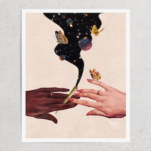 Conversaciones profundas (impresión de cannabis, collage, arte mural psicodélico, arte de marihuana, arte cósmico, arte vintage, arte espacial, regalos 420)