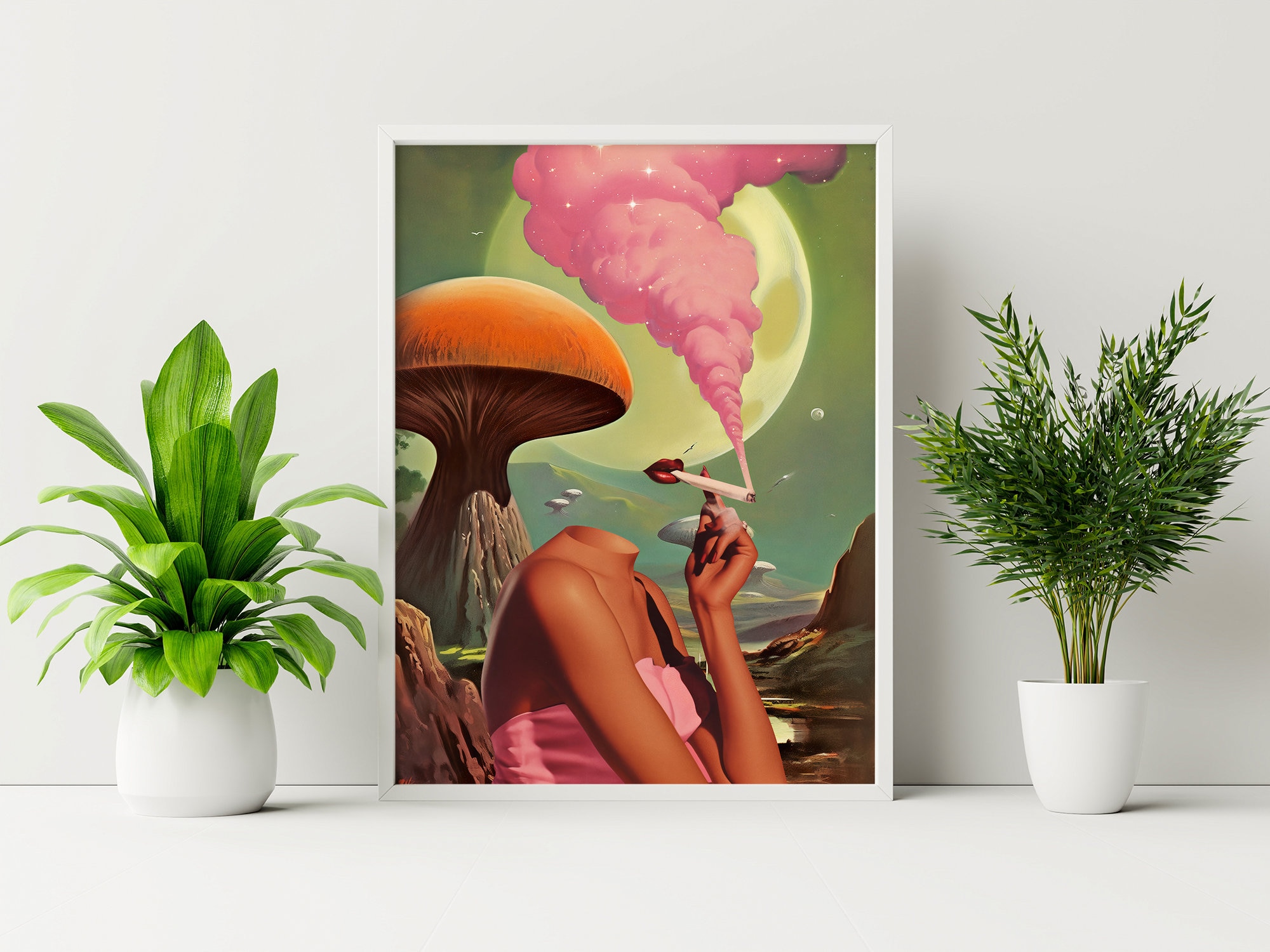 Egoless (Retro Surreal Art, Mushroom Art, Cannabis Poster, Vintage Wall Print, Trippy Wall Art)