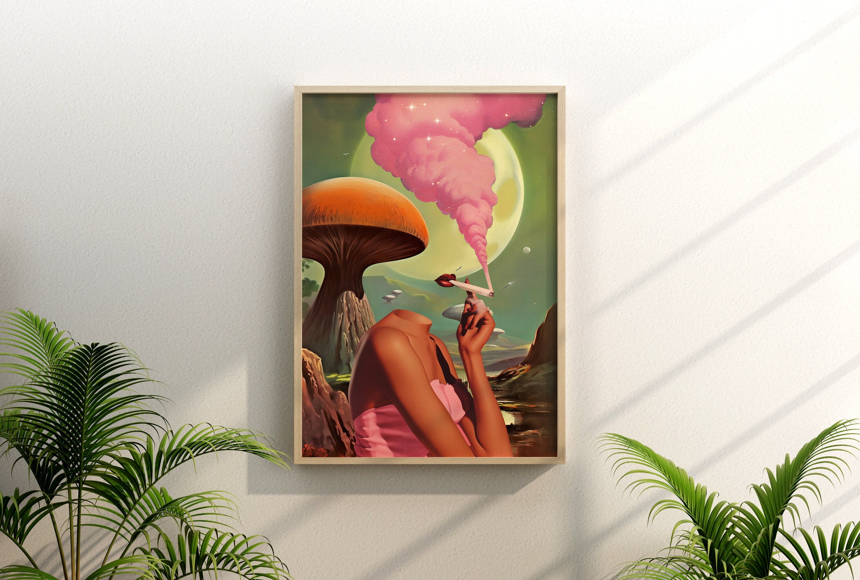 Egoless (Retro Surreal Art, Mushroom Art, Cannabis Poster, Vintage Wall Print, Trippy Wall Art)