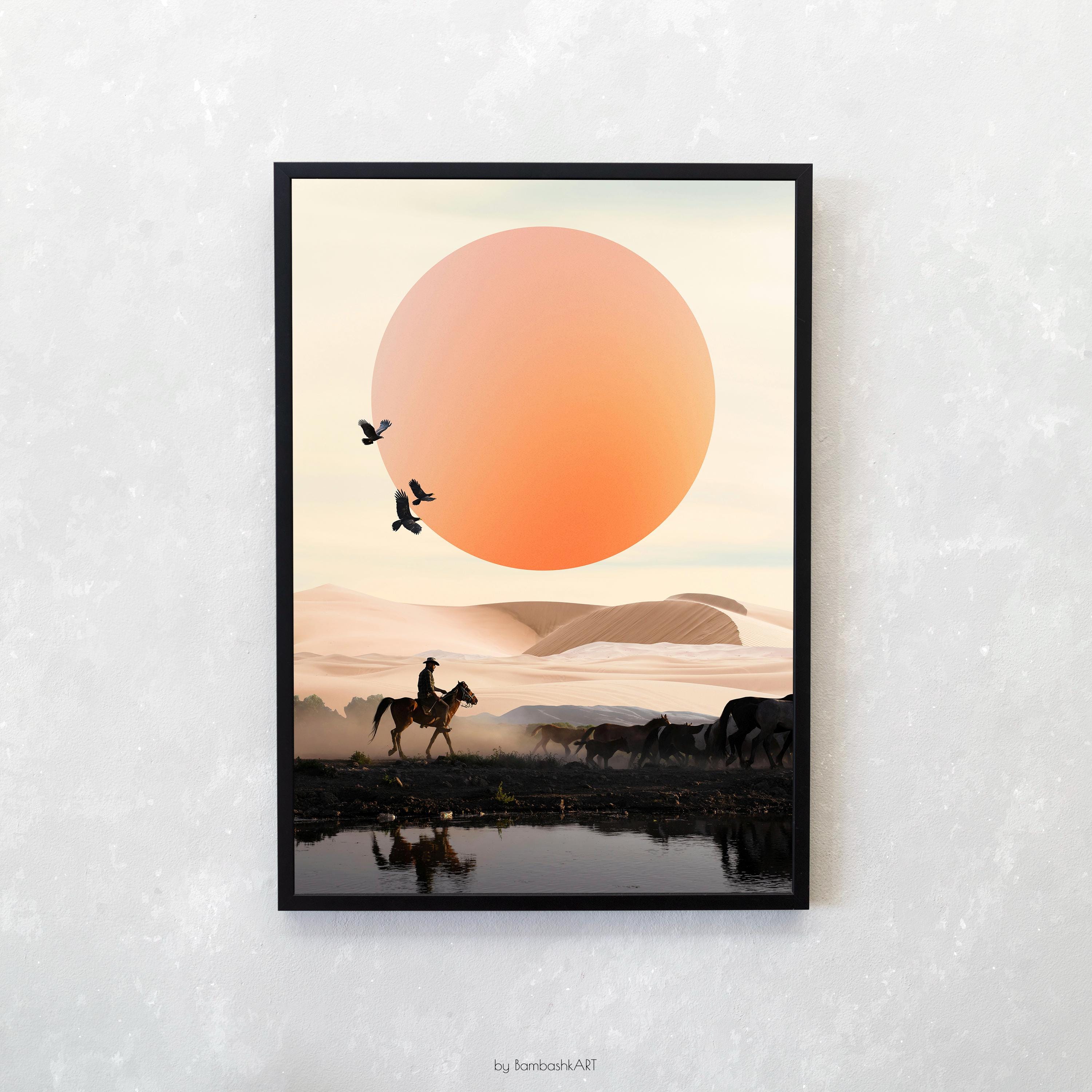 キャナダ シュールなカウボーイ風景画：西部劇の馬のポスター、リサイクル