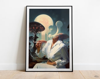 Vintage Surreal Mushroom Art Print: Trippy Psychedelic Wall Decor
