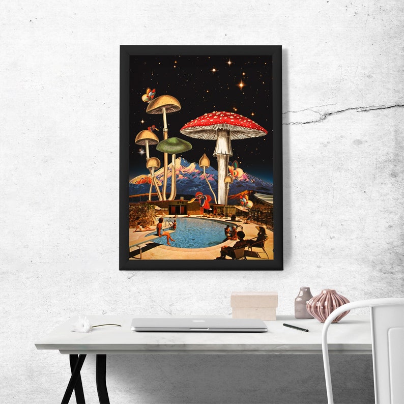 Trippy Land (Shrooms Art, Trippy Wall Art, Retro Art, Cosmic Art, Vintage Art, Space Art, Art Print) 